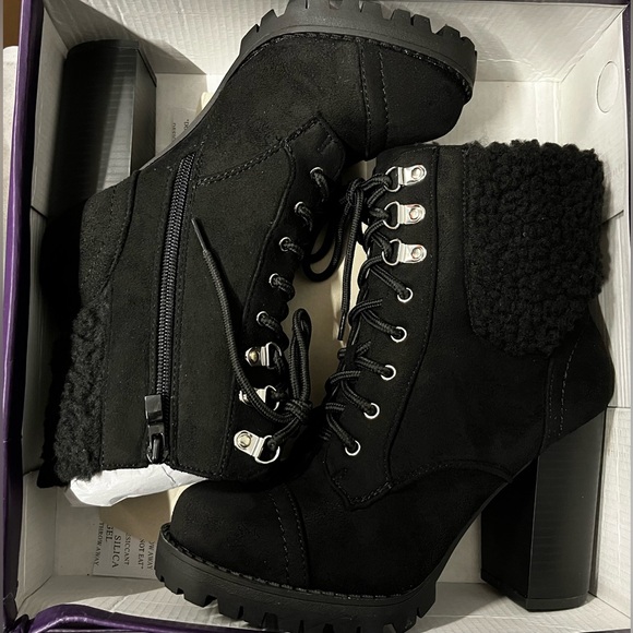 TOP Moda Women Waterproof Suede Faux Shearling Cuff Lug Boots Heels Platform - Picture 3 of 8